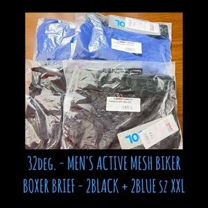 32degree brand- MEN'S ACTIVE MESH BIKER BOXER BRIEF - 2 BLACK & 2 BLUE / XXL